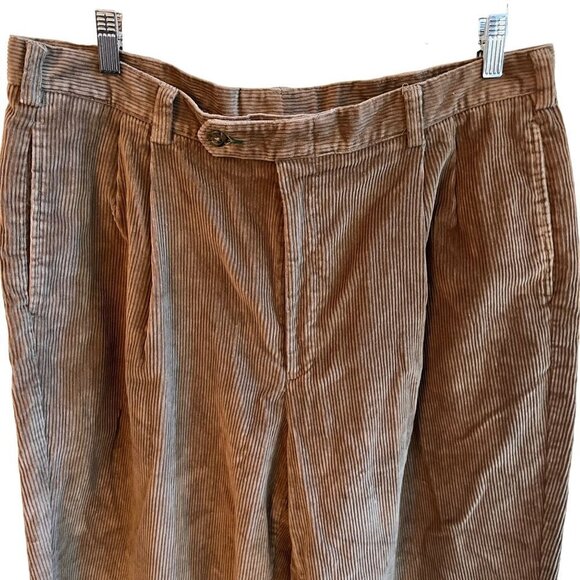 Tommy Hilfiger Corduroy Pants Mens 38x32‎ Brown Tan Pleated Straight Leg Cuffed - Picture 7 of 10